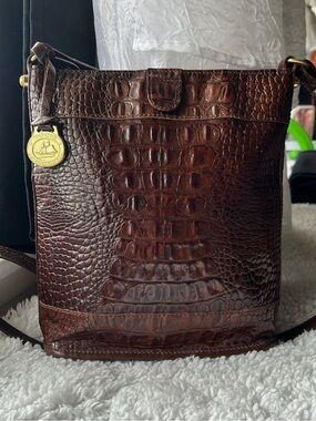 Brahmin Mini Quinn Pecan Bucket Bag (Vintage Model) Croc-Embossed Leather EUC